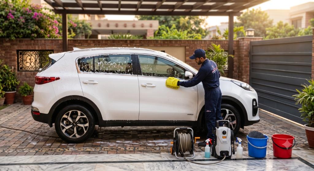 Professional car wash foam detailing